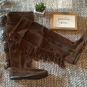 Chocolate Suede Minnetonka Fringe Boots